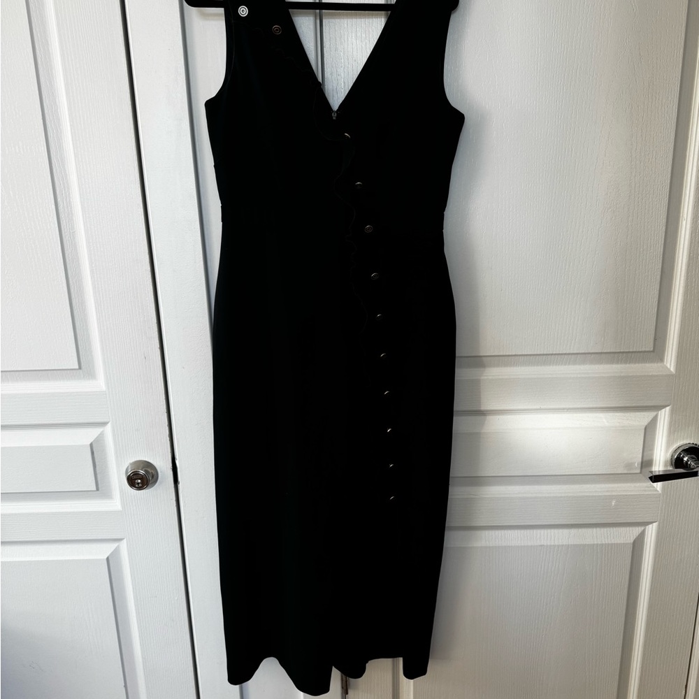 SALONI Black Midi Dress with Button Detail